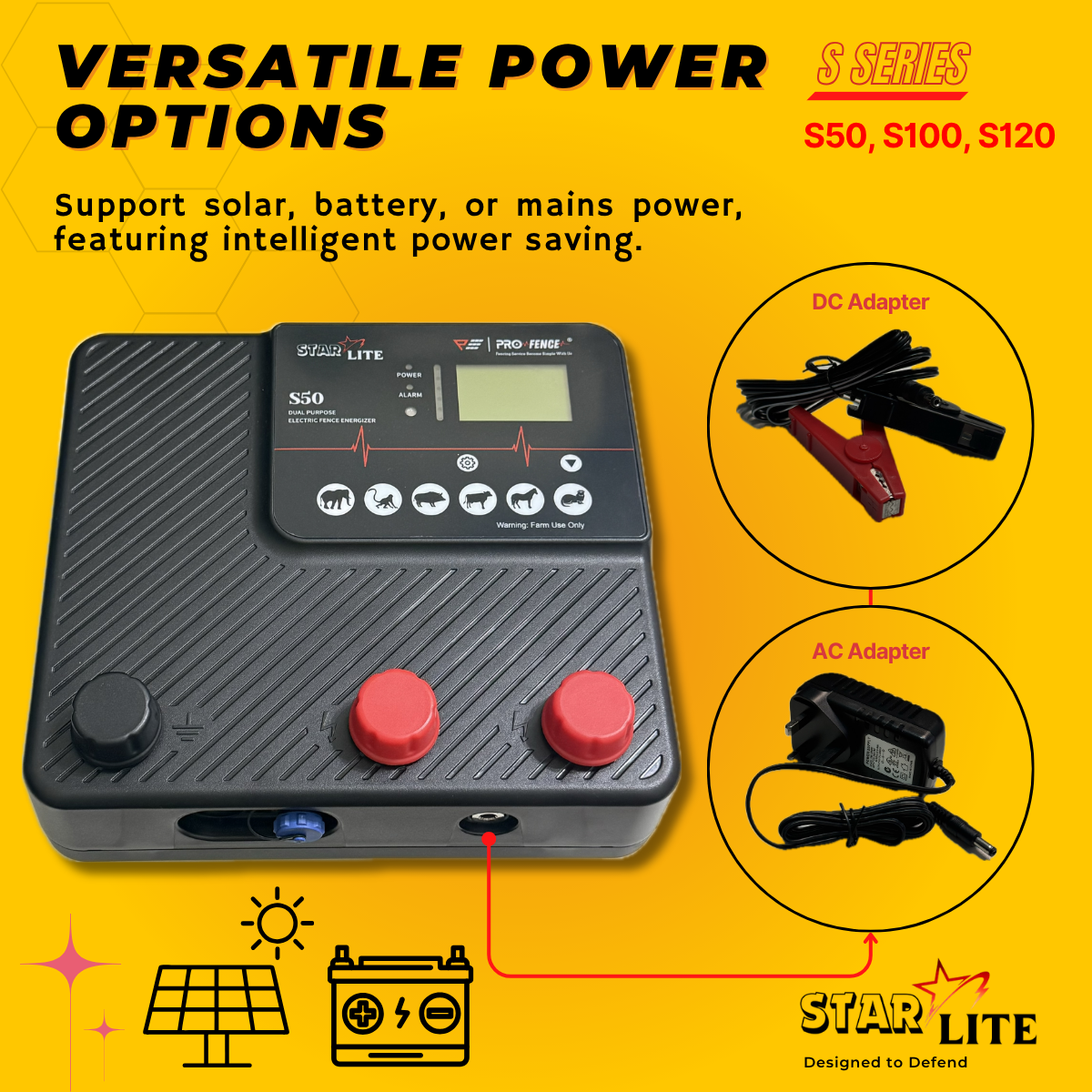 StarLite Alarm Energizer S50 S100 S120 5Joule 10Joule 12Joule Electric Fence Pagar Elektrik Pagar Kebun Solar
