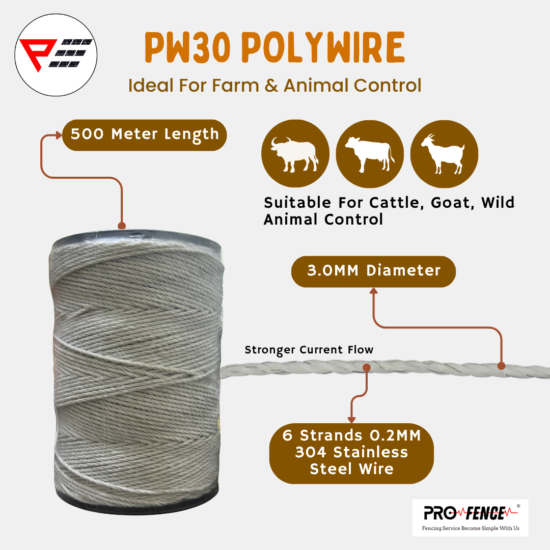ProFence Polywire 2.0MM 2.3MM 3.0MM 500Meter Electric Fence Wire Poly Wire PoliWire Wayar Tali Pagar Elektrik Kebun