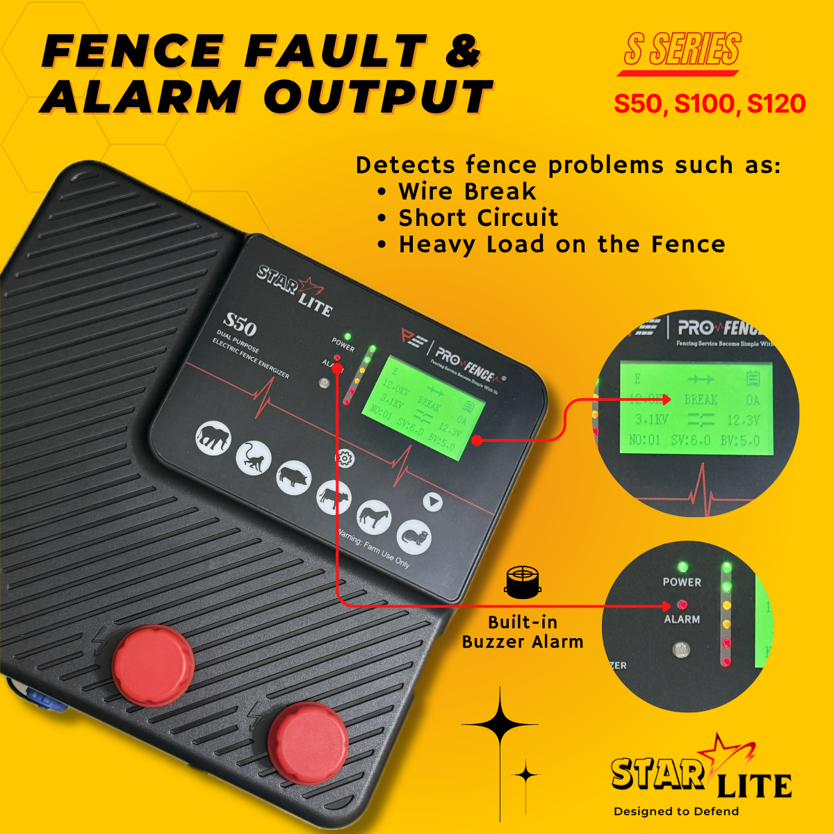 StarLite Alarm Energizer S50 S100 S120 5Joule 10Joule 12Joule Electric Fence Pagar Elektrik Pagar Kebun Solar