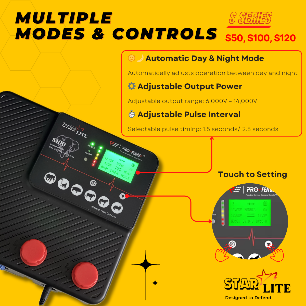 StarLite Alarm Energizer S50 S100 S120 5Joule 10Joule 12Joule Electric Fence Pagar Elektrik Pagar Kebun Solar