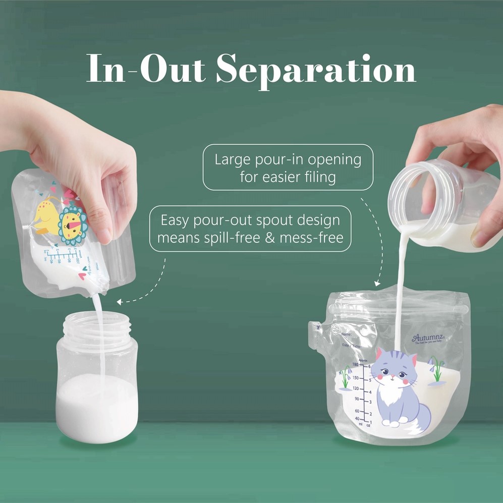 Autumnz 28pcs Double ZipLock Breastmilk Storage Bag, Easy Pour