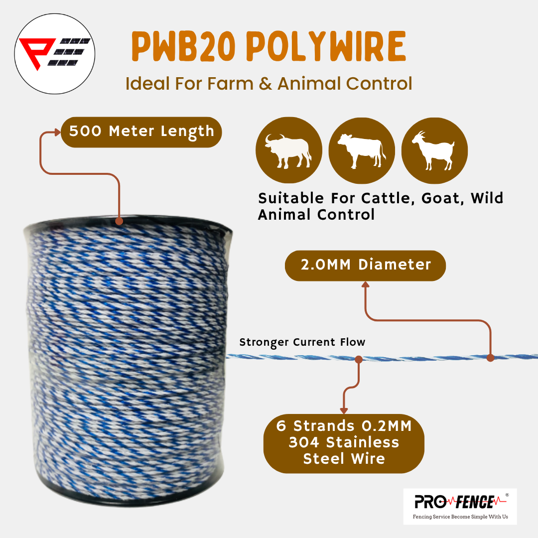 Pro Fence Tiron Polywire 500M 200M Polyrope Electric Fence Wire Poly Wire Wayar Pagar Elektrik