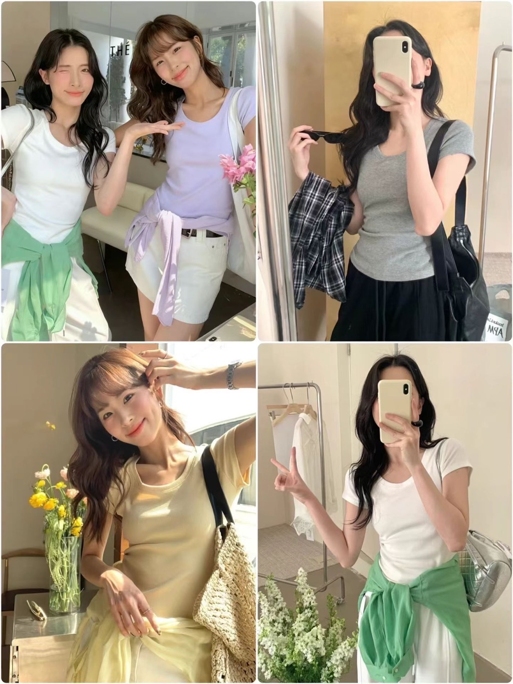【T1030】高弹力显瘦正肩圆领女Tee