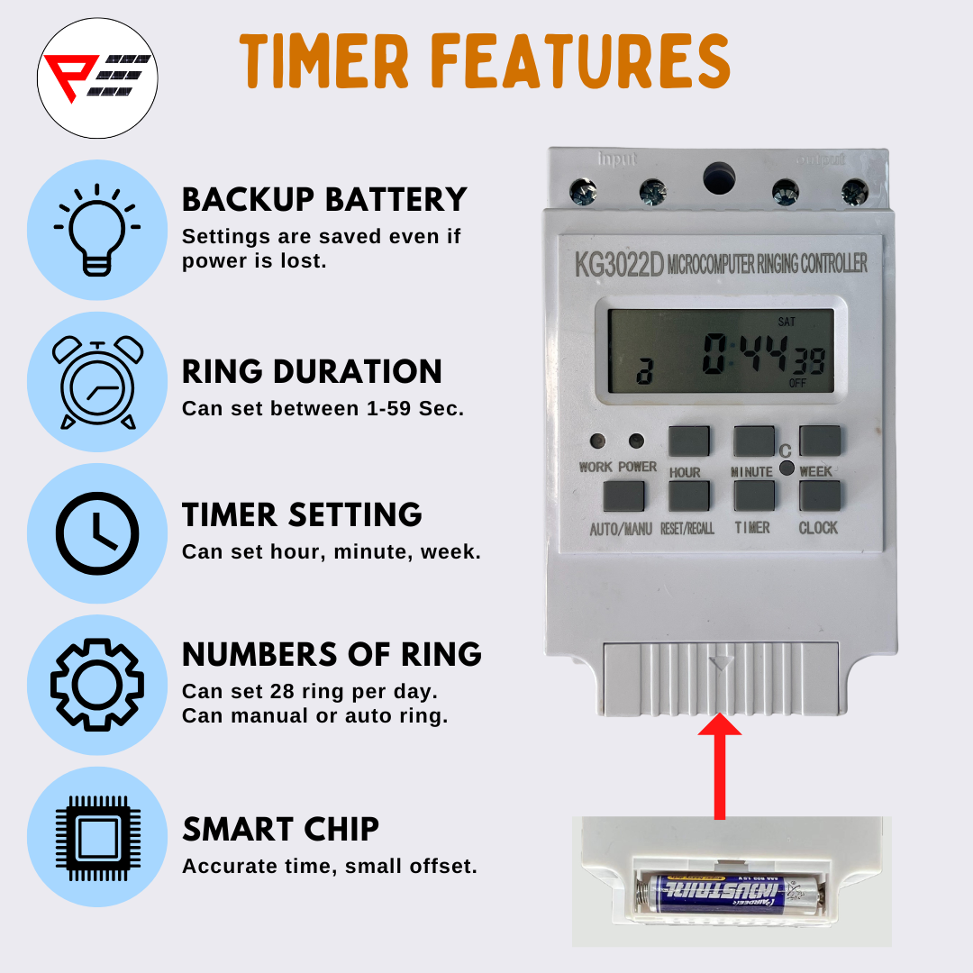 KG3022D Automatic Microcomputer Ringing Bells Timer Factory Bell School Bell 1-59 Sec Ringing Bell Stainless Steel Bell