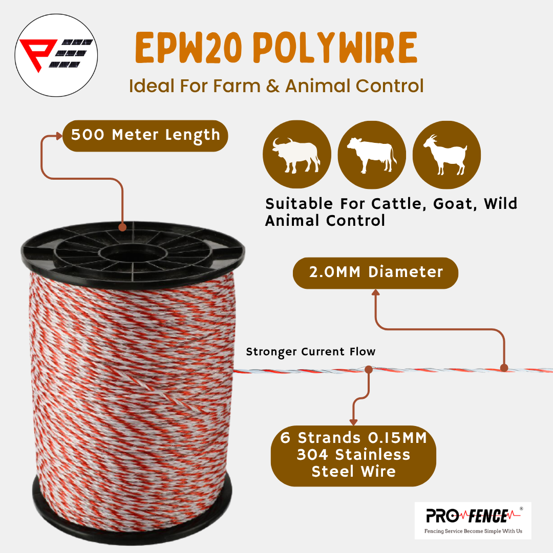 Pro Fence Tiron Polywire 500M 200M Polyrope Electric Fence Wire Poly Wire Wayar Pagar Elektrik