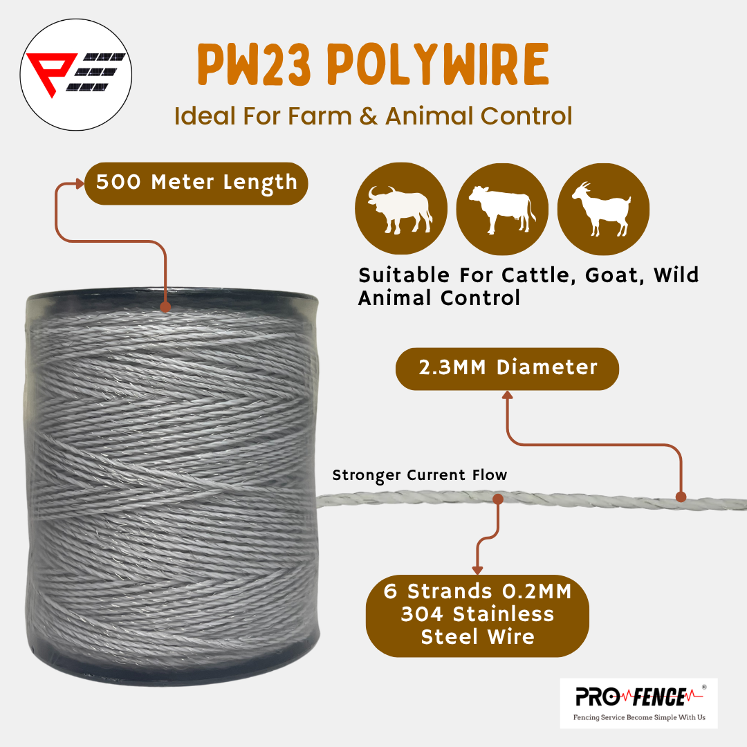 ProFence Polywire PW23 2.3MM 500 Meter Electric Fence Wire Poly Wire Polyrope Wayar Pagar Elektrik Pagar Electric