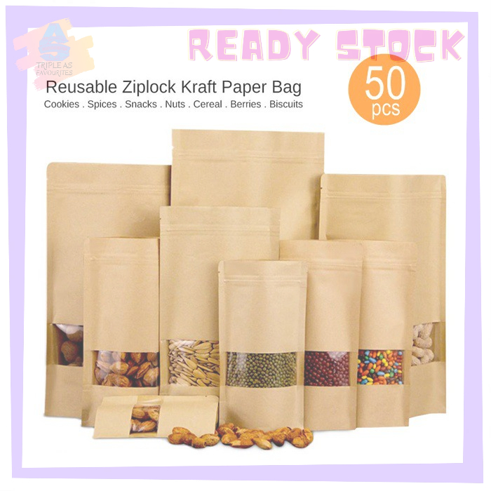 Ziplock Kraft WINDOW Paper Food Packaging Bag Cookies Bakery Gift