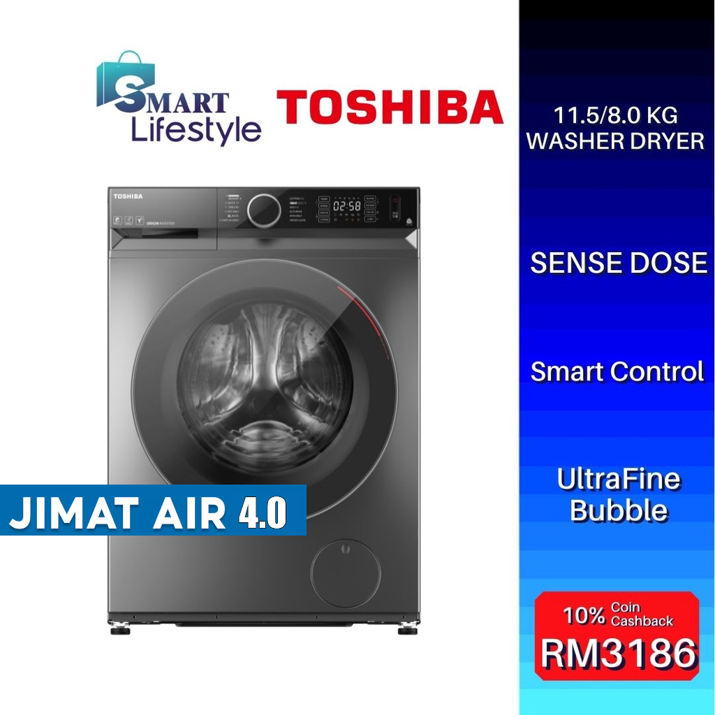 Toshiba 11.5/8.0 KG WASHER DRYER TWD-BM125GF4M(SK) INVERTER MOTOR CONDENSER DRYER