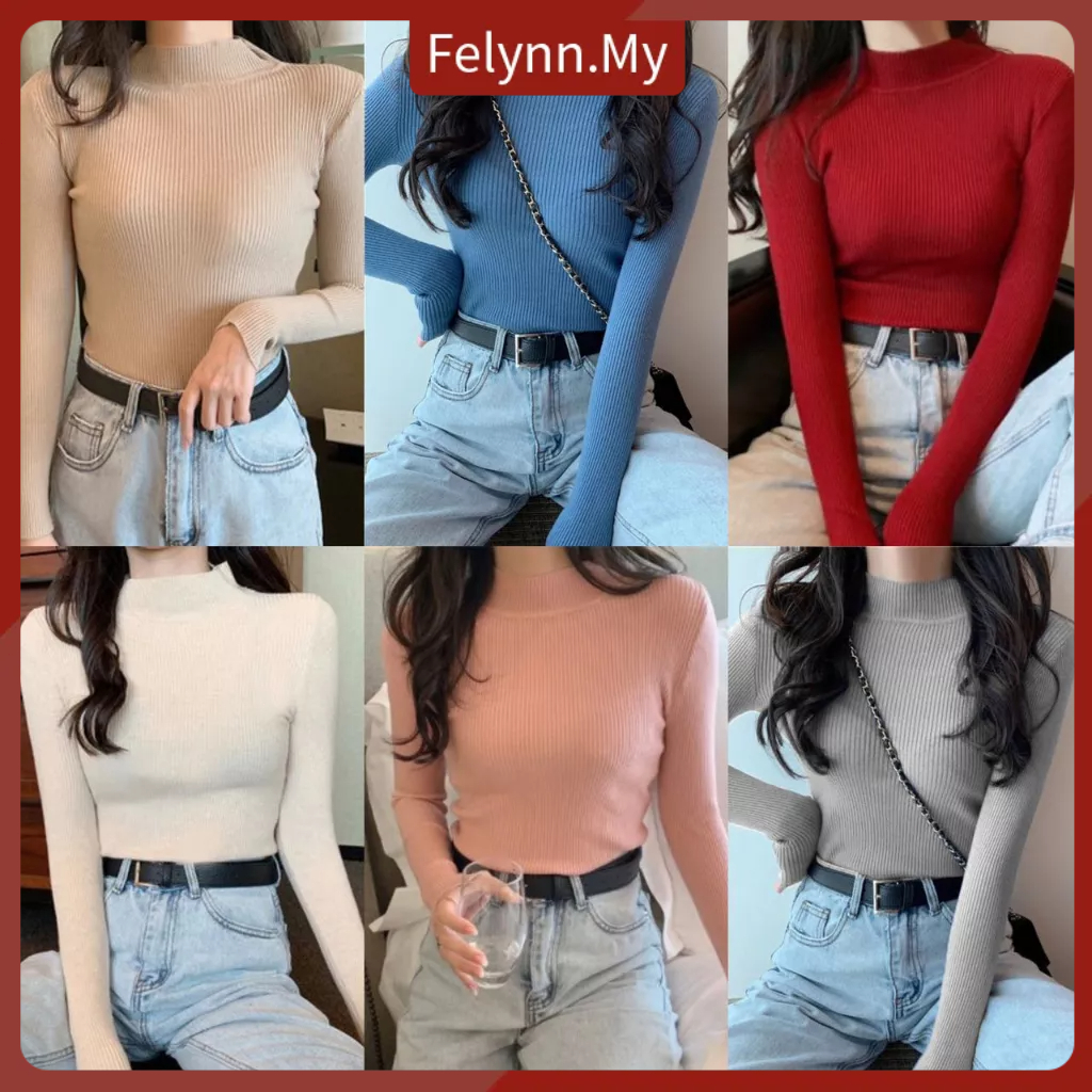 【Felynn.My】22 Colors Women Long Sleeve Knit Turtle Neck Autumn Winter Slim Fit Knitted Top Korean Casual Basic Sweaters