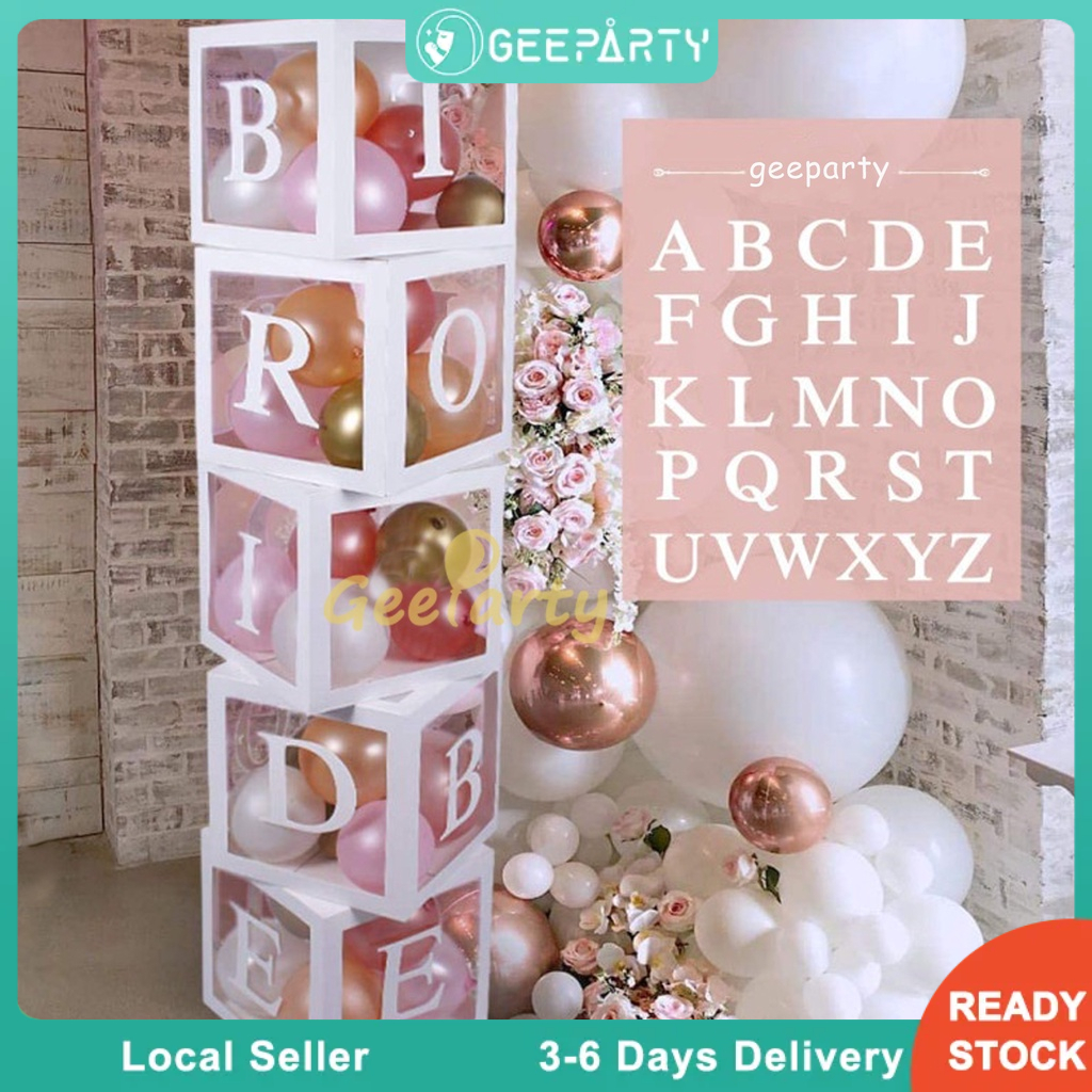 GeeParty 30*30cm DIY A-Z Alphabet Letter Transparent Balloon Box Gender Reveal Bridal Shower Boy Girl Happy Birthday Party Decoation Backdrop Balloon