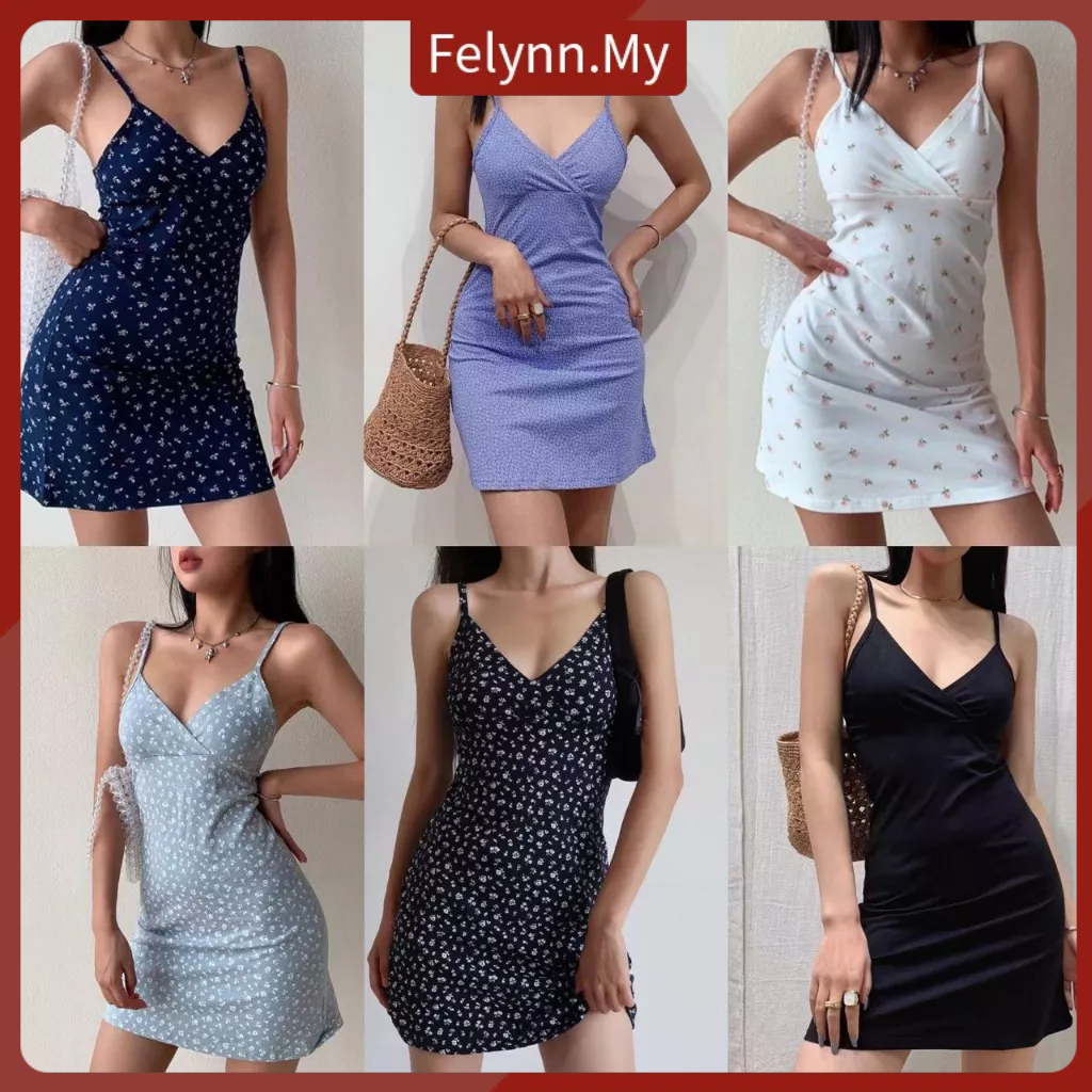 【Felynn.My】Retro Print V-neck Sling Dress Female Summer Floral Sexy Dress Sleeveless Party Women's Clothing