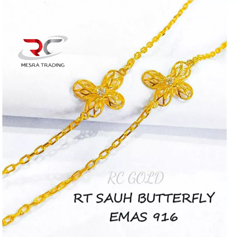 RANTAI TANGAN SAUH BUTTERFLY DIAMOND EMAS TULEN 916 RT SAUH BUNGA EMAS 916 GELANG SAUD EMAS 916 SIMPLE GOLD BRACELET 916