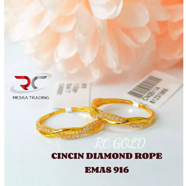 CINCIN DIAMOND ROPE EMAS TULEN 916 CINCIN BATU EMAS 916 GOLD TWISTED ROPE RING 916 SIMPLE GOLD RING WITH DIAMOND