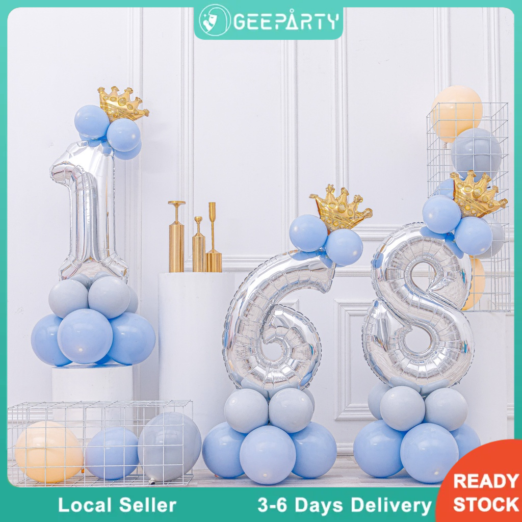 GeeParty 32 Inches Age Number Balloon Set Silver Blue Galaxy Balloon for Kids Birthday Party Decoration