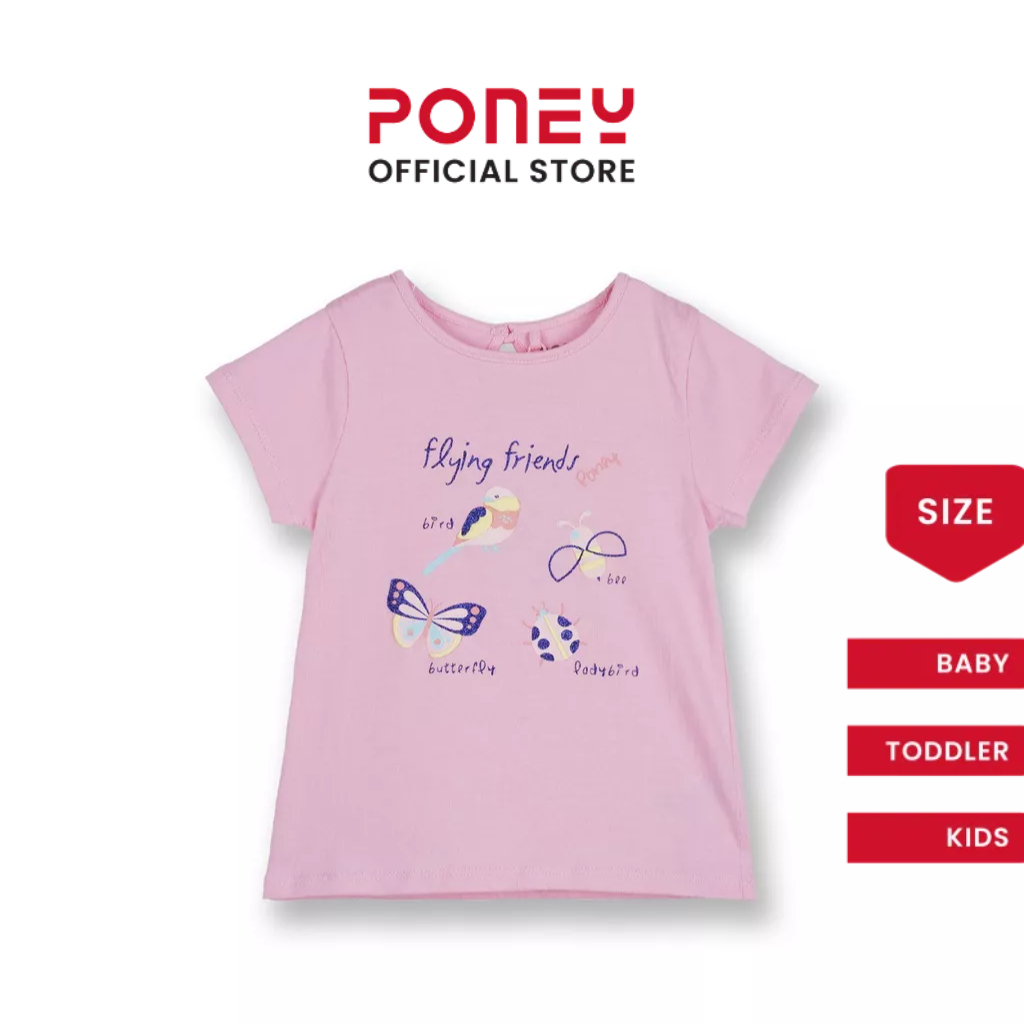 Poney Girls Pink Poney's Flying Friends Short Sleeve Tee