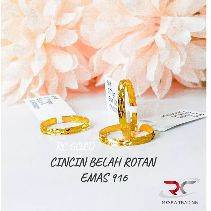 CINCIN BELAH ROTAN EMAS TULEN 916 CBR BAJET EMAS ORIGINAL 916 SIMPLE GOLD RING 916