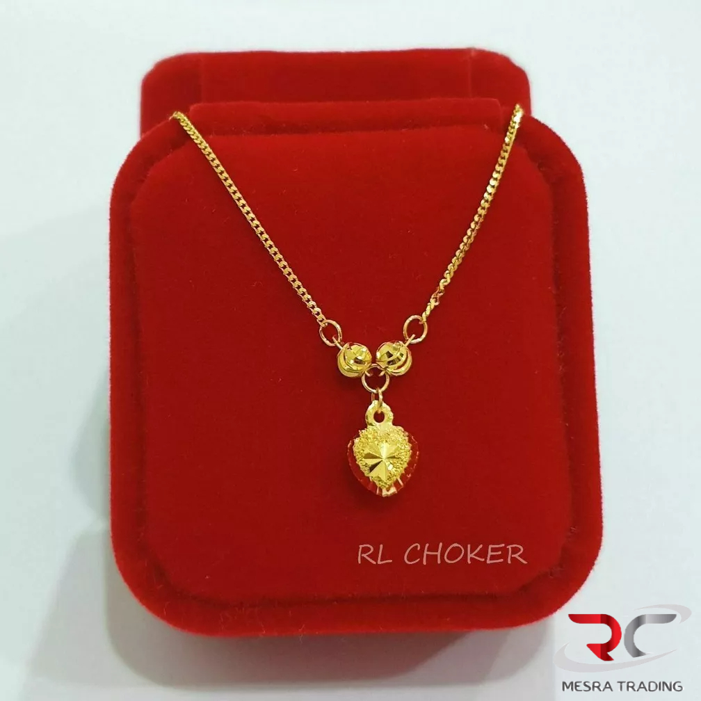 RANTAI LEHER CHOKER 45CM EMAS TULEN 916 RL MESIN GANTUNG LOVE PASIR EMAS 916 LOVE PENDANT NECKLACE GOLD 916