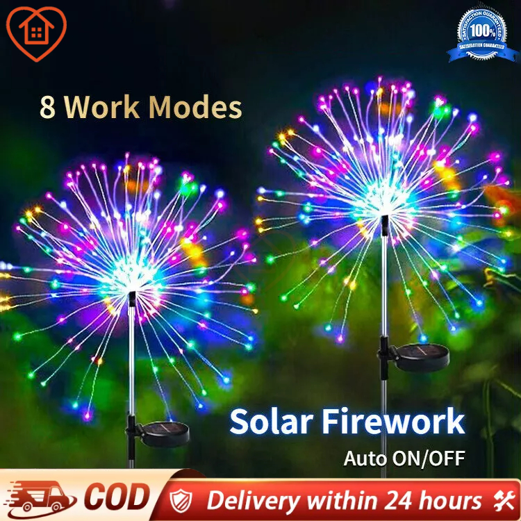 READY STOCK 90 /150 Solar LED Firework Flower Lantern Waterproof String Fairy Light Lampu Taman Raya