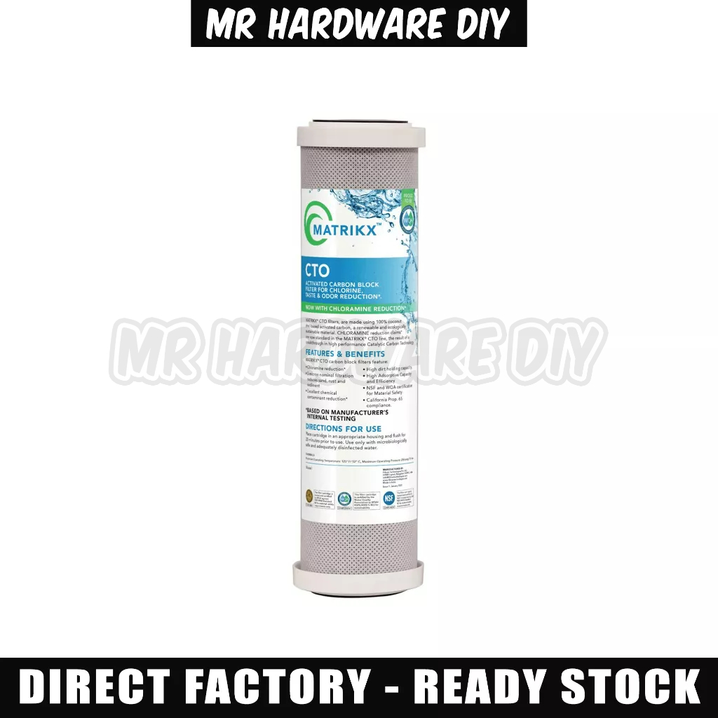 USA MATRIKX 10" CTO Carbon Block Filter Cartridge Replacement - 5 Micron Filtration - ISO 9001