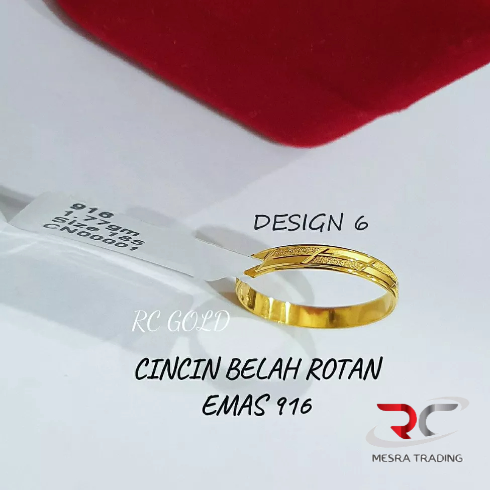 CINCIN BELAH ROTAN PADU EMAS TULEN 916 CBR PASIR LICIN KOTAK CBR FESYEN EMAS 916 SIMPLE FASHION GOLD RING 916
