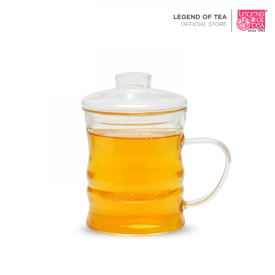 Legend Of Tea® Glass Tea Cup with Infuser and Cover Bamboo Shape with Filter and Lid