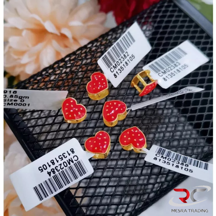 BEADS LOVE HEART POLKA DOT EMAS TULEN 916 LOKET LOVE EMAS 916 LOVE CHARMS BEADS GOLD 916 PENDANT