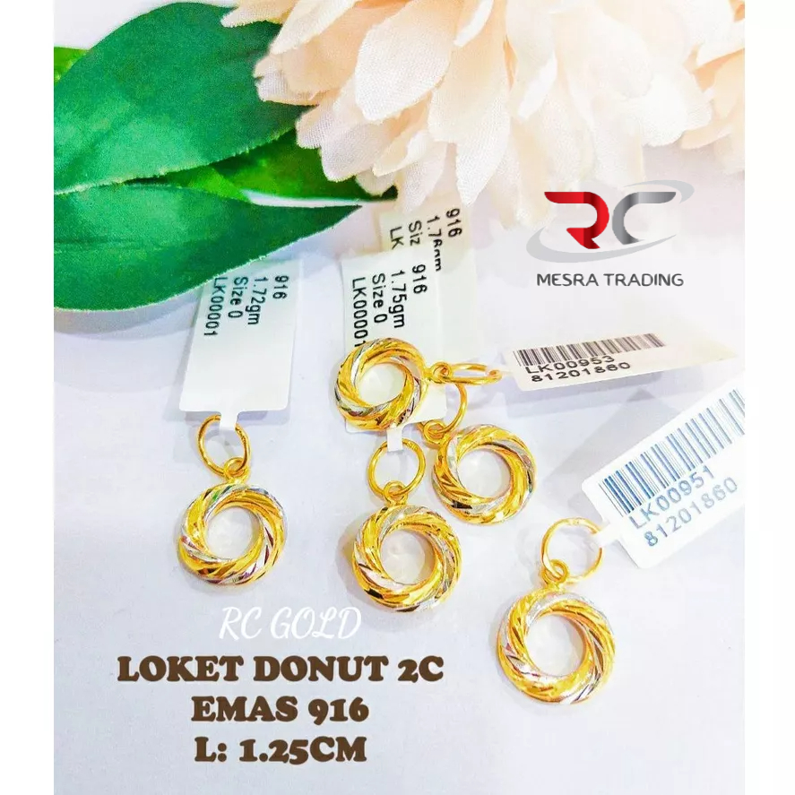 LOKET DONUT SPIRAL 2C EMAS TULEN 916 LK BULAT EMAS 916 SIMPLE ROUND PENDANTS GOLD 916 2C