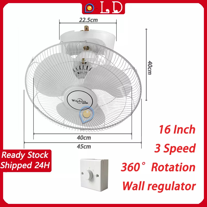 16" Auto Fan 360° Degree, Ceiling Auto Fan, 3 Blades Electronic Regulator Auto Fan White 3 Speeds Oscillating Fan