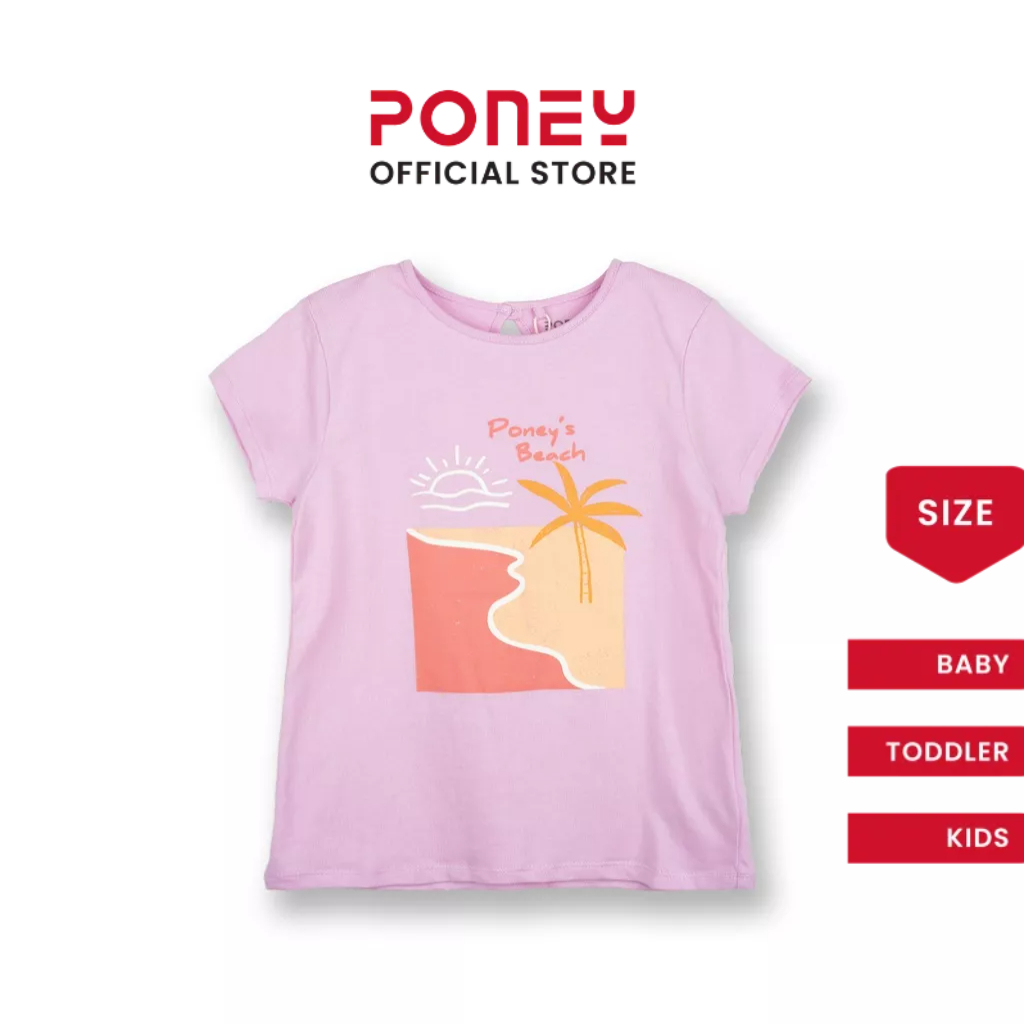 [CLEARANCE] Poney Girls Light Purple Poney Sandy Beach Short Sleeve Tee