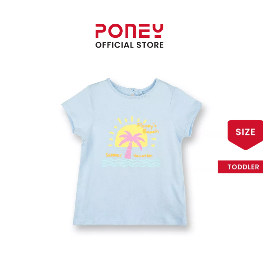 [CLEARANCE] Poney Girls Light Blue Summer Poney's Beach Short Sleeve Tee