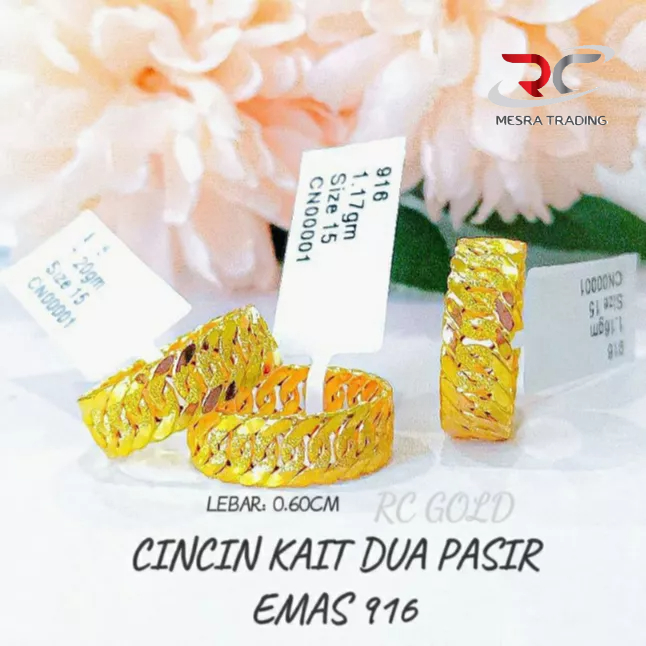 CINCIN LIPAN KAIT DUA PASIR FULL EMAS TULEN 916 CN KAIT 2 EMAS 916 SIMPLE FASHION GOLD RING 916