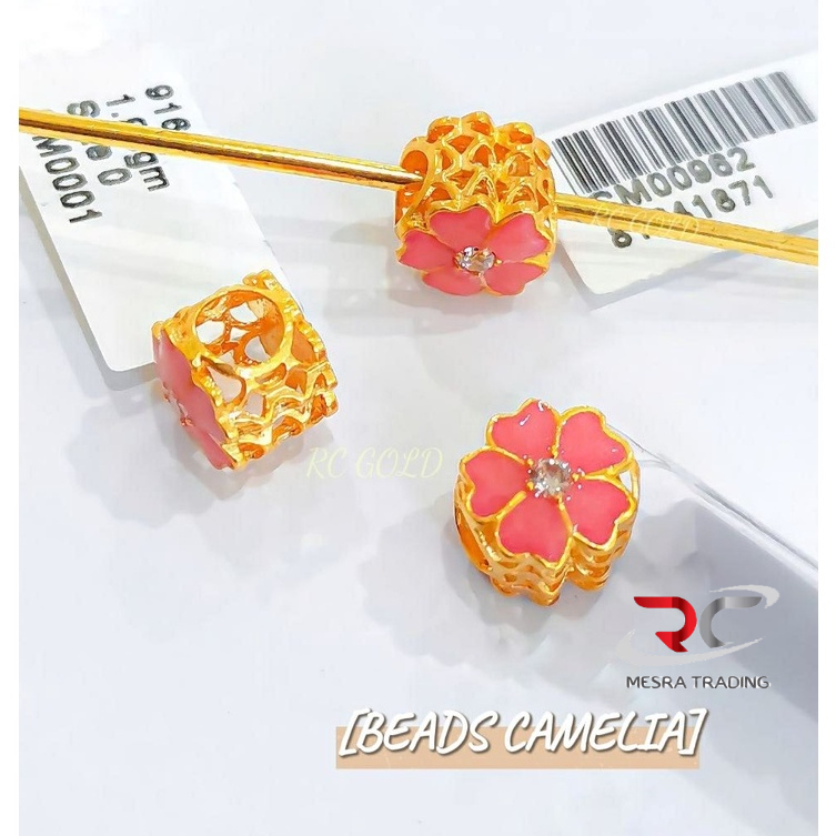 BEADS BUNGA CAMELIA EMAS TULEN 916 BEADS DIAMOND EMAS 916 PINK FLOWER BEADS AND CHARMS GOLD 916