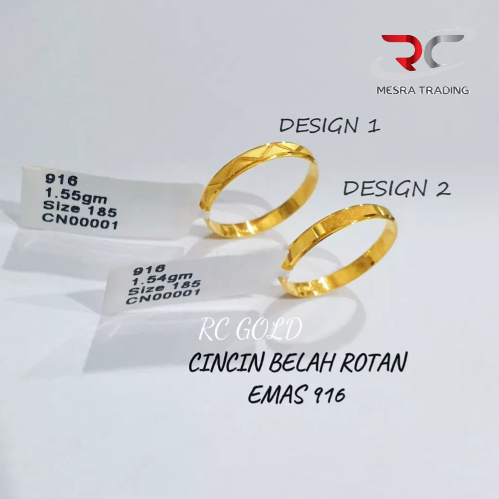 CINCIN BELAH ROTAN PADU EMAS TULEN 916 CN ZIGZAG CN PASIR LICIN CBR FESYEN EMAS 916 SIMPLE FASHION GOLD RING 916