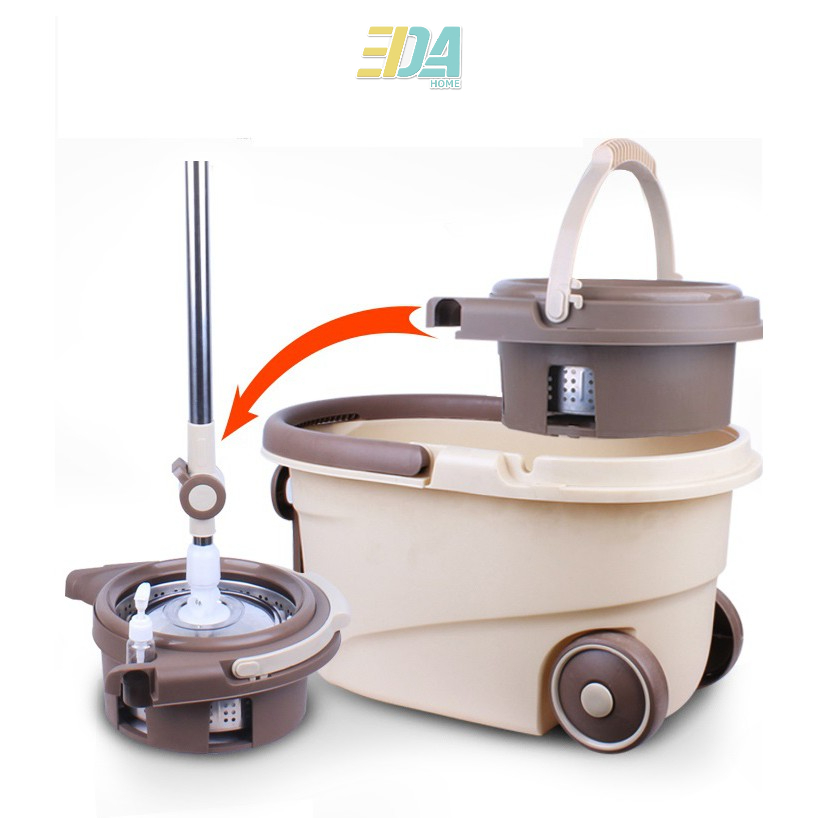 Sport Spin Mop Pro with Stainless Steel Basket & Wheels + 2 Microfiber Mop Heads mop Lantai