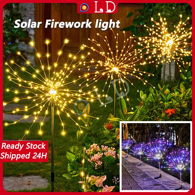 90/150 Solar LED Firework Flower Lantern Waterproof String Fairy Light Lampu Taman Raya Garden Christmas Decoration 太阳能