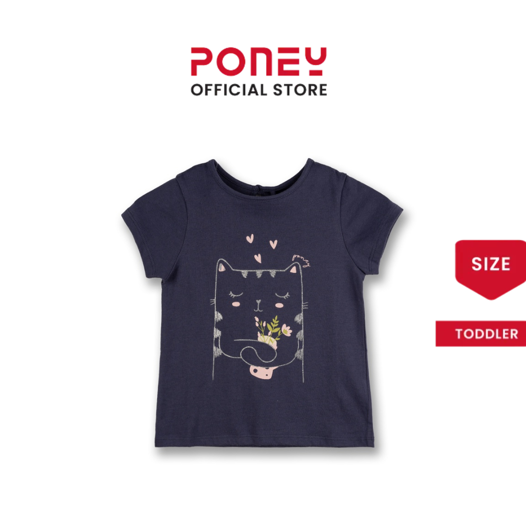 [CLEARANCE] Poney Girls Cat Loves Flowers Too Short Sleeve Tee