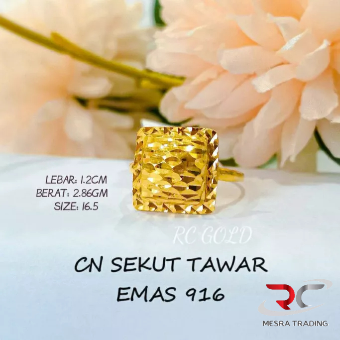 CINCIN SEKUT TAWAR EMAS TULEN 916 CINCIN BISKUT BAJET EMAS 916 BISCUIT GOLD RING 916 SQUARE DESIGN