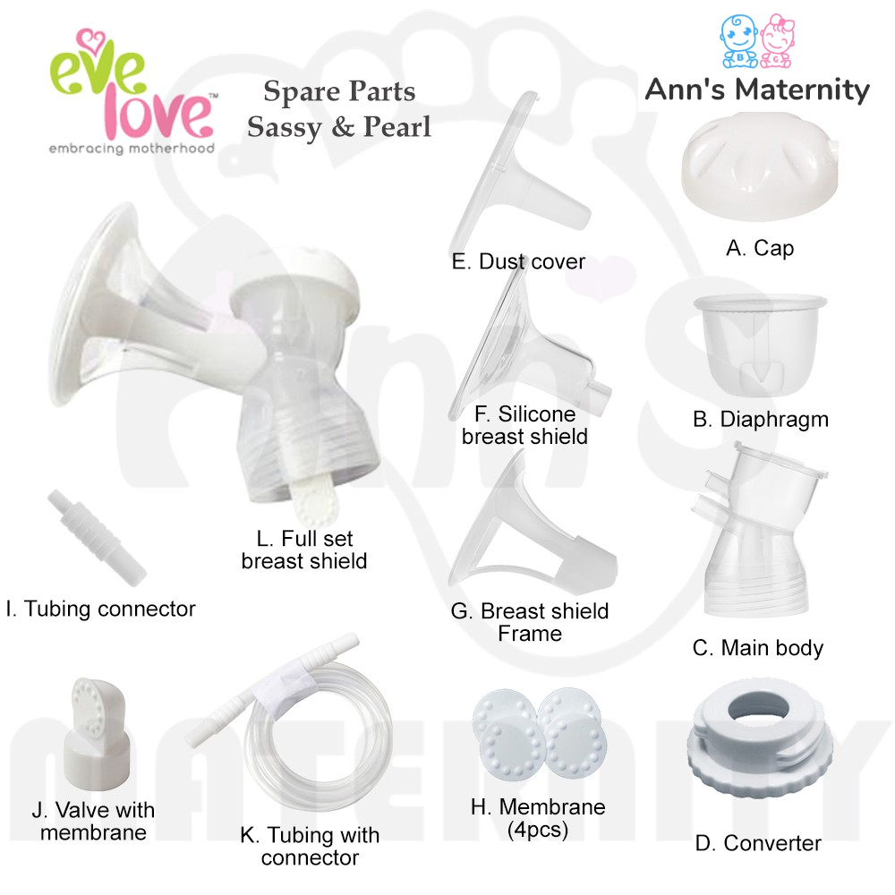 Eve Love Breast Pump Spare Part Accessories Breast Shield / Tubing Connector / Valve & Membrane / Cap / Diaphragm