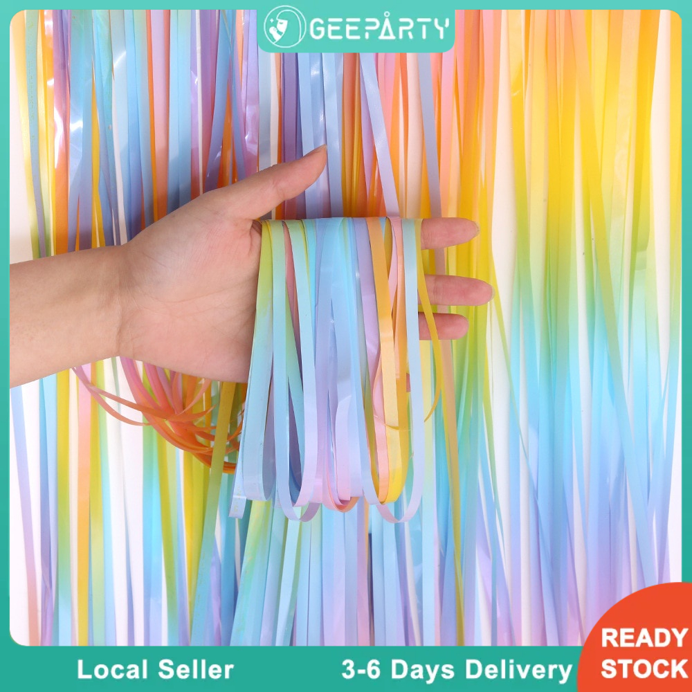 GeeParty Warm Macaron Metal Tassel Fringe Curtains Rainbow Party For Birthday Background Decorations