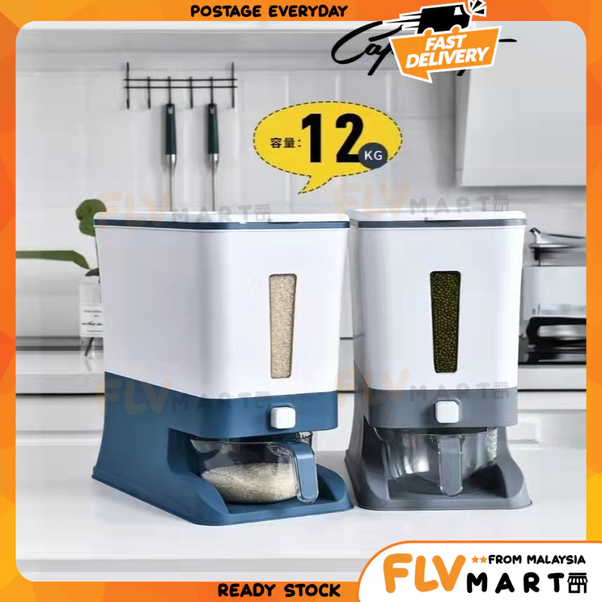 【12kgs】Automatic Rice Dispenser with Rinsing Cup Bekas Beras Viral Smart Rice Dispenser Kitchen Storage 收纳米桶