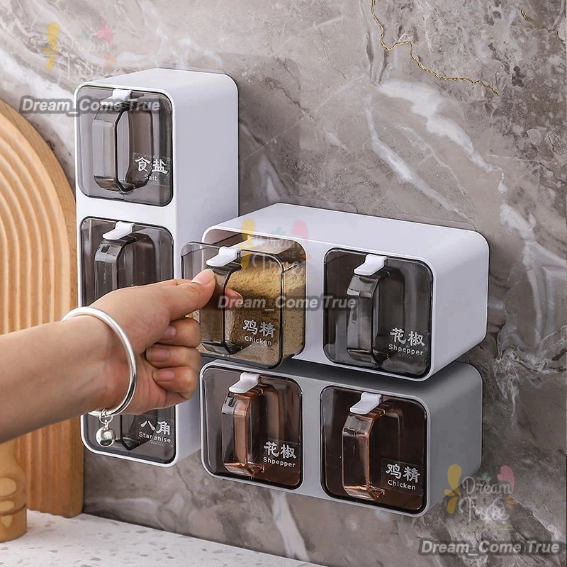 Punch-Free Kitchen Seasoning Box Storage Box Wall-Mounted Salt And Pepper Seasoning Rack Sugar Bowl Kitchen Supplies 调料盒