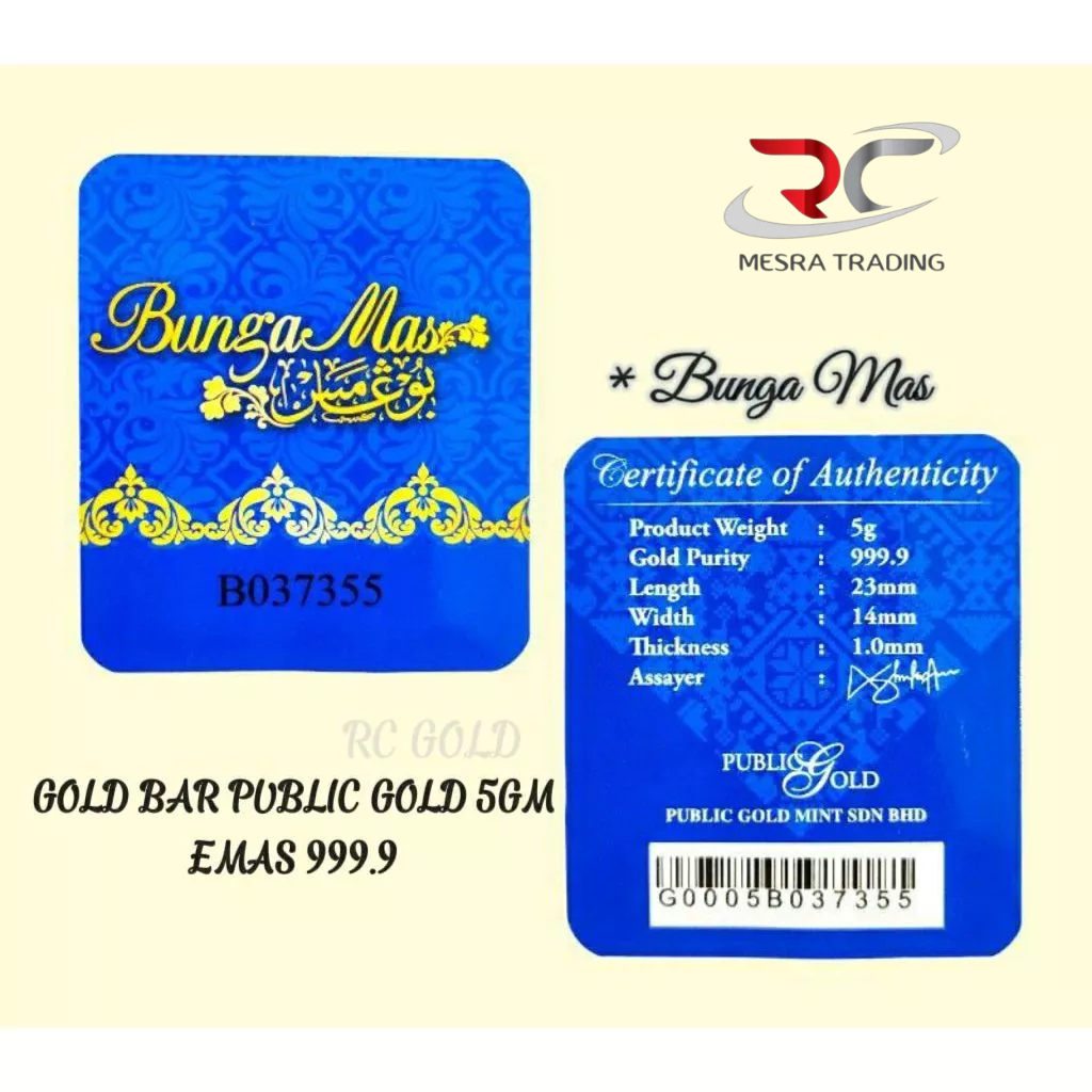 PUBLIC GOLD 5GM GOLD BAR 999.9 BUNGA MAS 5G GOLD BAR 9999&hellip;