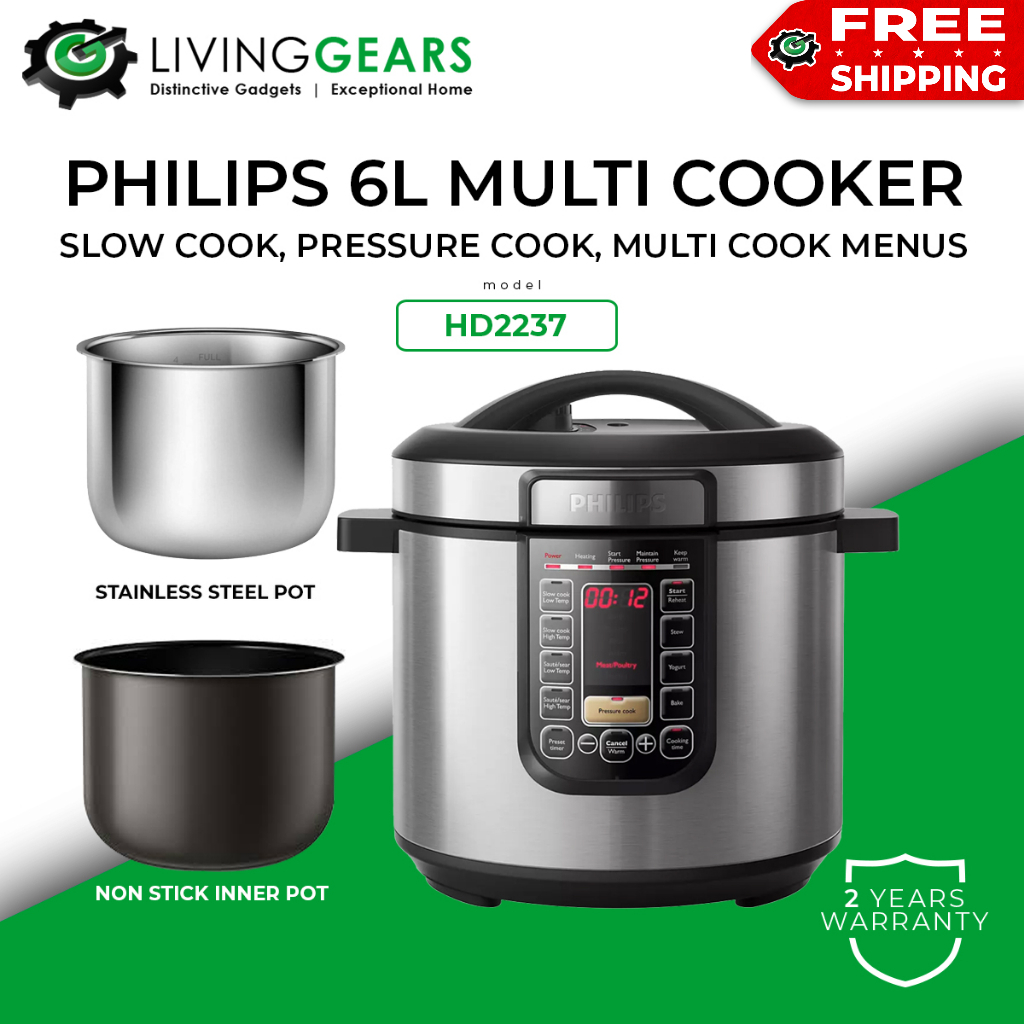 Philips Pressure Cooker Slow cook, pressure cook, multi cook menus (6L) HD2237 *FREE POT / TEFAL CY601D Multi Cooker