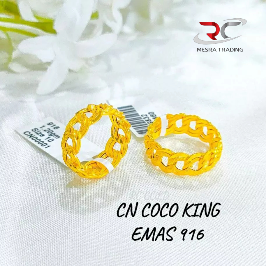 CINCIN KOKO KING EMAS TULEN 916 CN COCO KING BAJET EMAS 916 SIMPLE FASHION RING GOLD 916 扣扣戒指