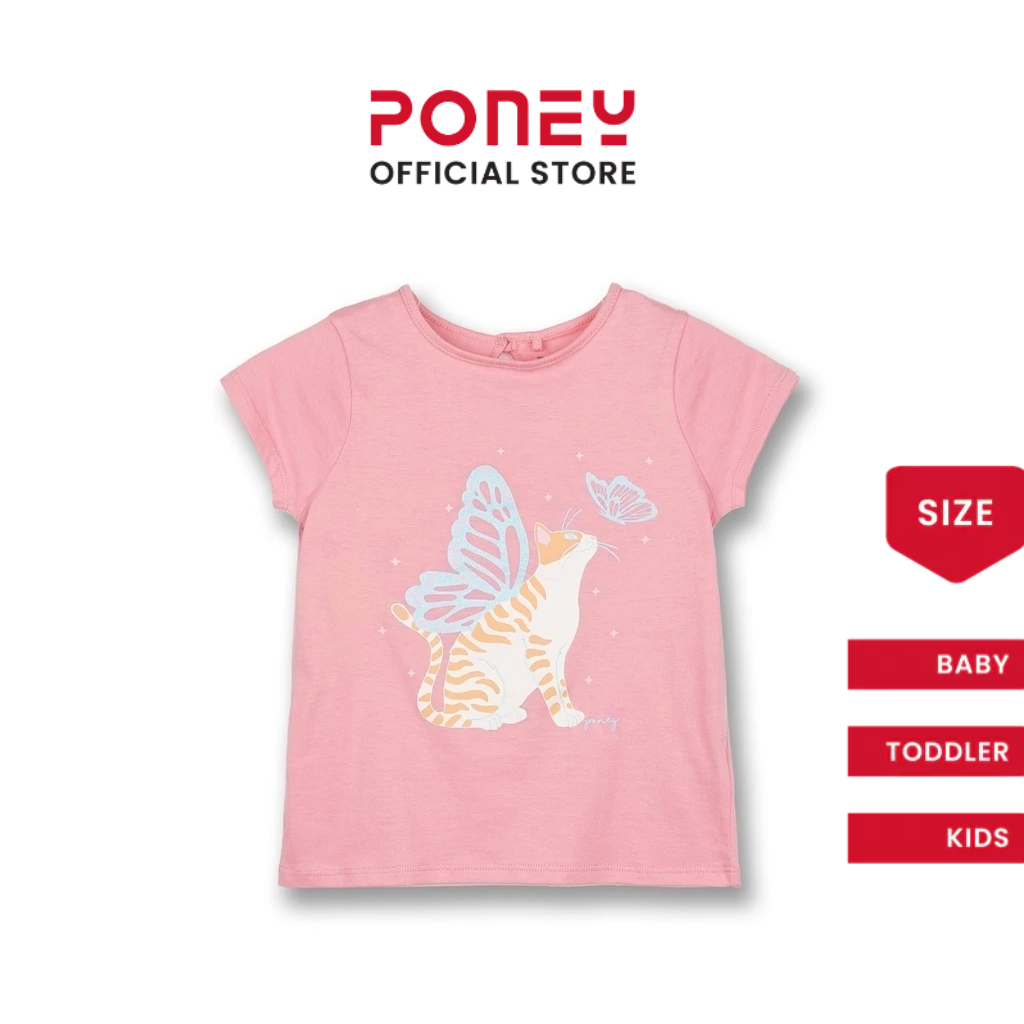 Poney Girls Pink Dreamy Cat-fly Short Sleeve Tee