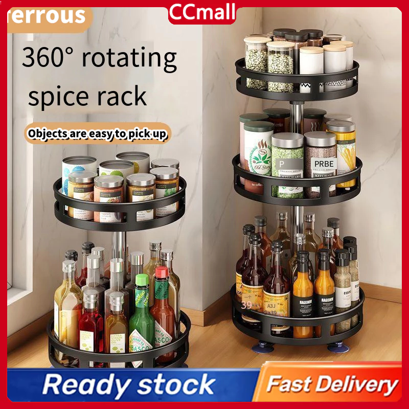 2/3 Tier 360° Rotatable Kitchen Rotating Spice Rack Rak Rempah Seasoning Condiments Storage Organizer Rack