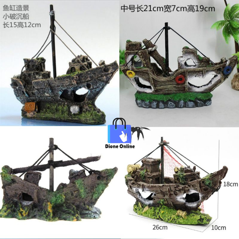 Ready Stock?? Fish Tank Decor Sailing Boat Shipwreck Aquarium Decoration Sunk Ship Ornament Lost Cruise Ship