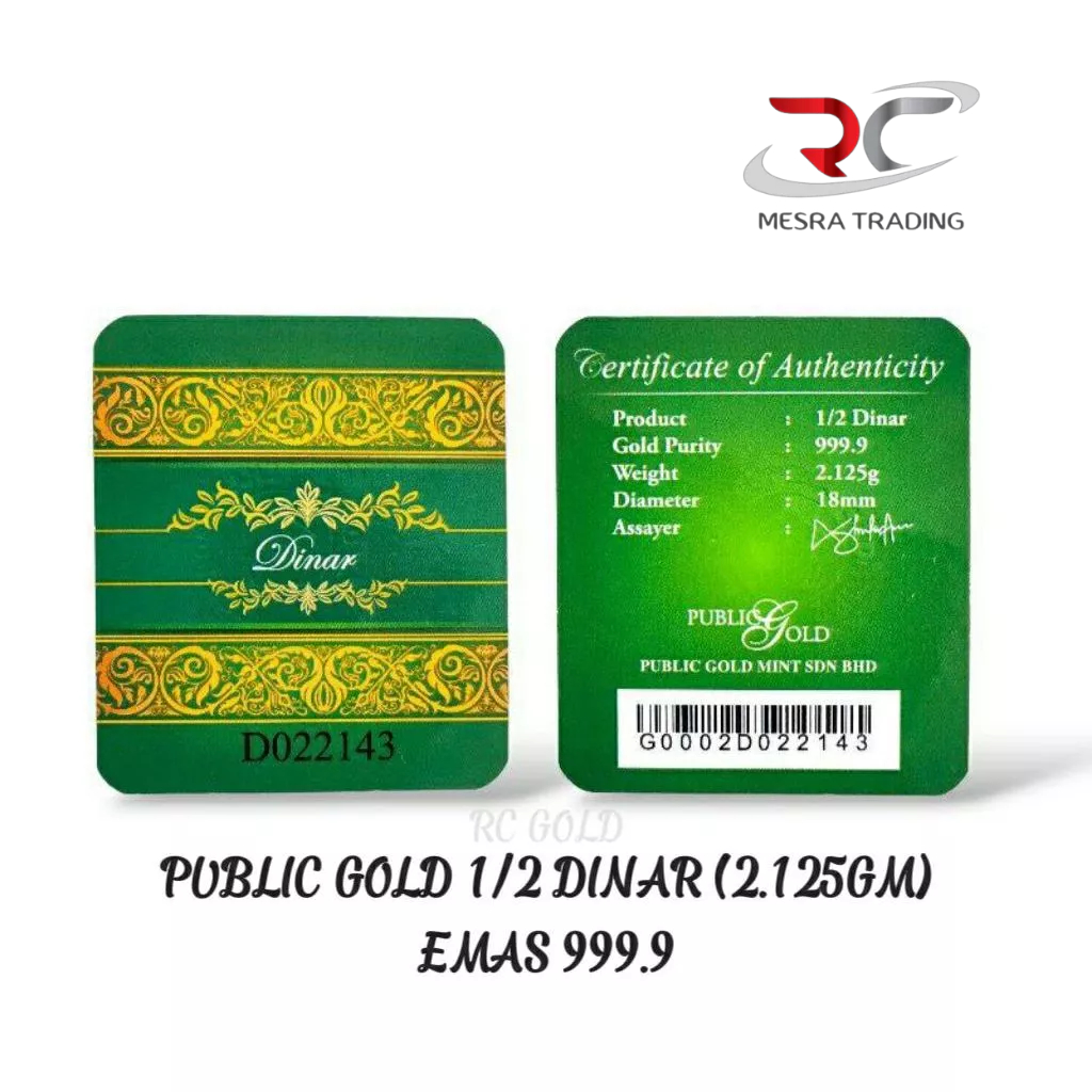 PUBLIC GOLD 1/2 DINAR GOLD BAR 999.9 2.125GM GOLD BAR 999.9 FINE&hellip;