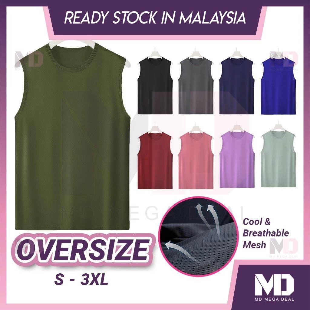 《Mega Deal》Round Neck Microfiber Singlet Men Jersey Sleeveless Baju Jersi Lelaki Plain Unisex Quick Dry Baju Sukan