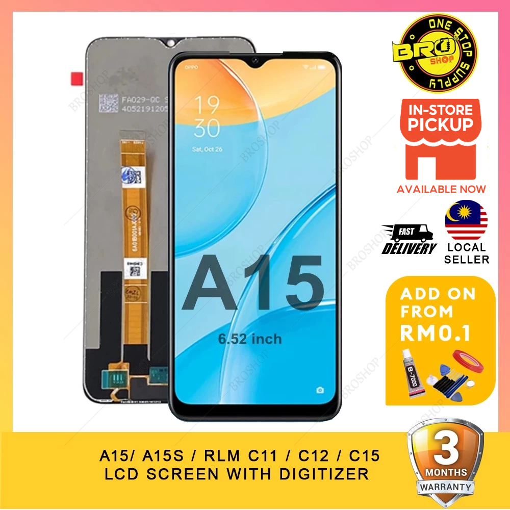 BROSHOP BS Compatible Lcd For Op A15 / A15S / A35 2021 / Realm C11 / C12 / C15 Touch Screen Digitizer Skrin Fullset